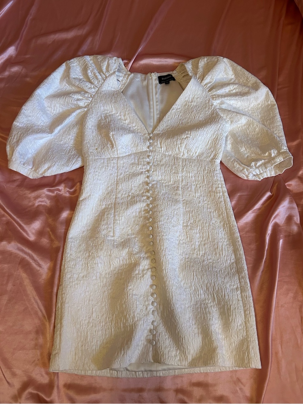 Bardot Elegant White Puff-Sleeve Button-Front Mini Dress